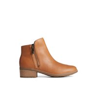 Seaport Storm Water Resistant Leather Boot - Wood stacked heel with color pop - Ankle Booties