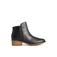 Seaport Storm Water Resistant Leather Boot - Wood stacked heel with color pop - Ankle Booties